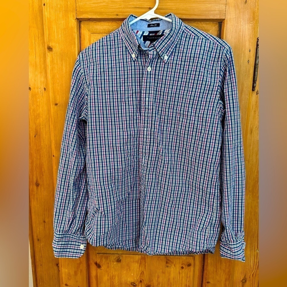 Men’s Button Up Tommy Hilfiger Dress Shirt Size Small Slim Fit Long Sleeve